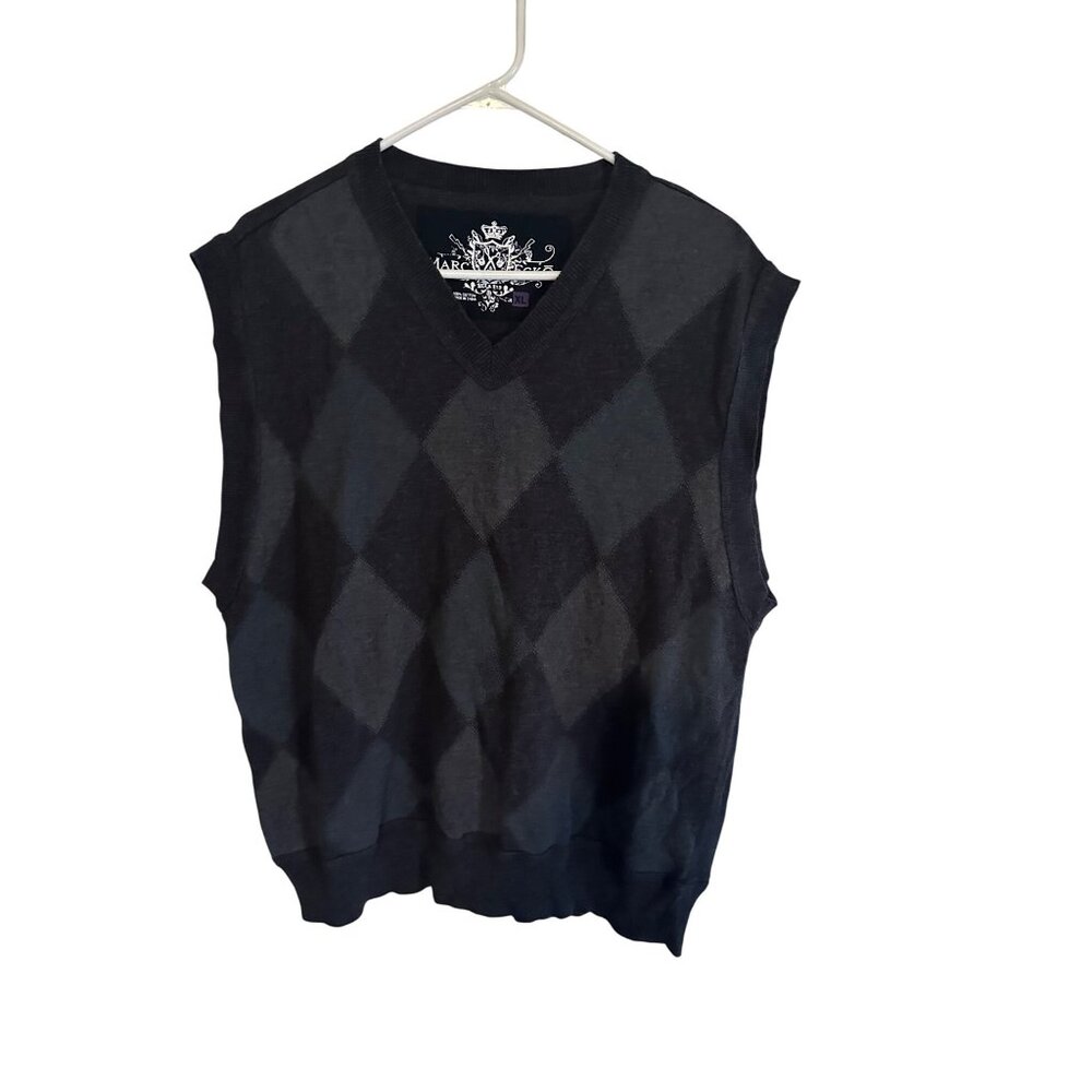 Marc Ecko gray harliquin argyle pattern sweater vest size XL